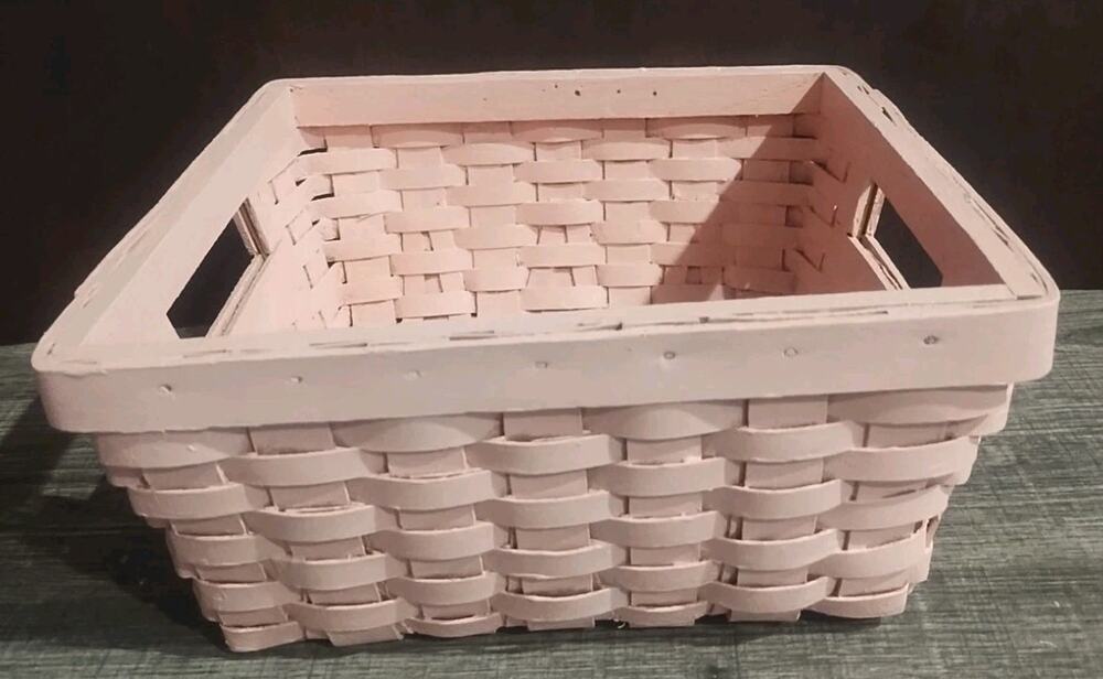 Pink Wood basket Baby Girl Nursery Handles Sturdy Square Bassinet Baby Shower